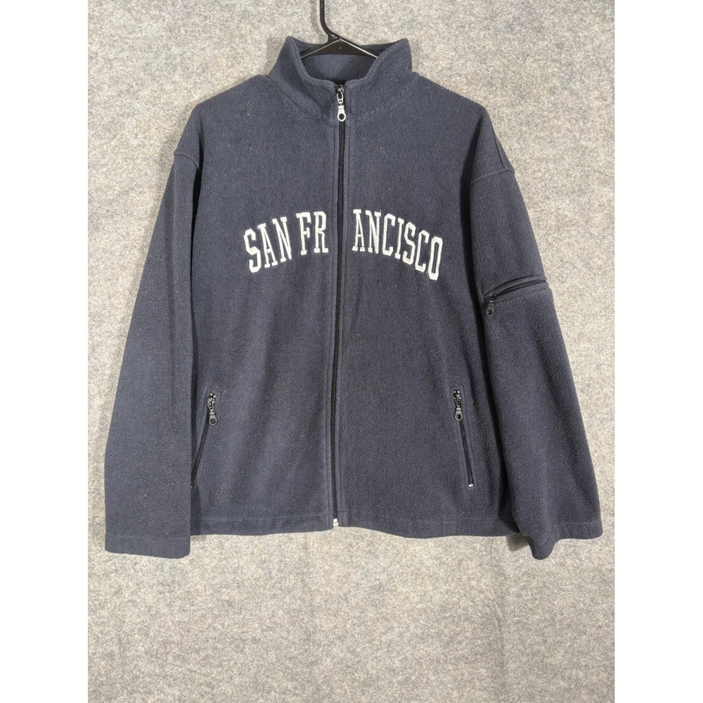 San Francisco Fleecewear Co Mens Zip Up Jacket Size M Navy Blue Embroidered Logo